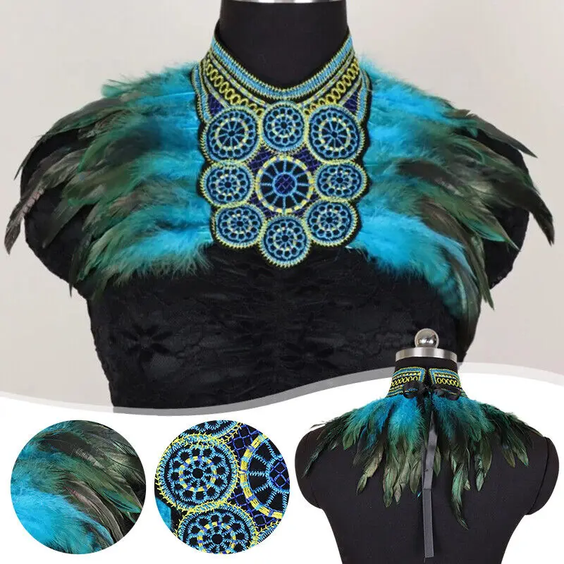 

1PC Splicing Feather Shawl Embroidery Costume Cape Accessory for Stage Role Play Gothic Collar Feather Cape Accessories