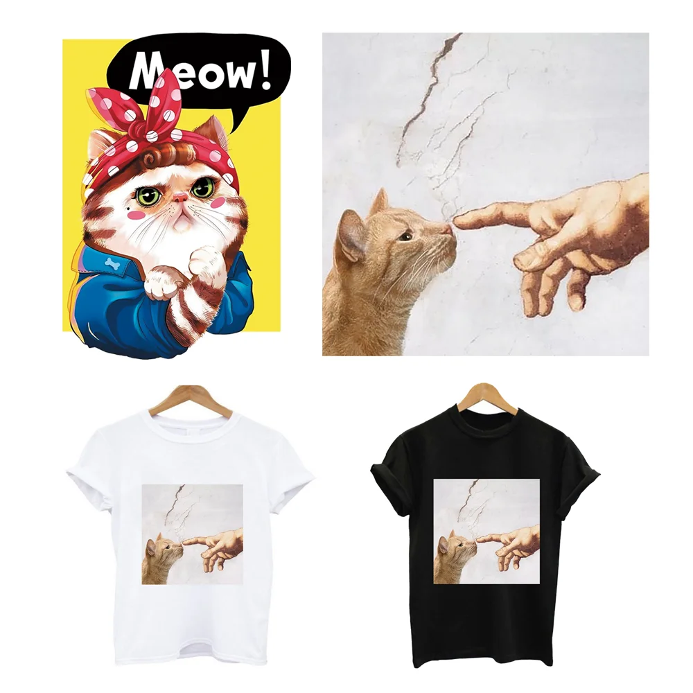 2Pcs/Lot Cute Cat Fusible Thermoadhesive T Shirt Stickers Ironing Applications Iron On Heat Thermal Transfer Patches For Clothes