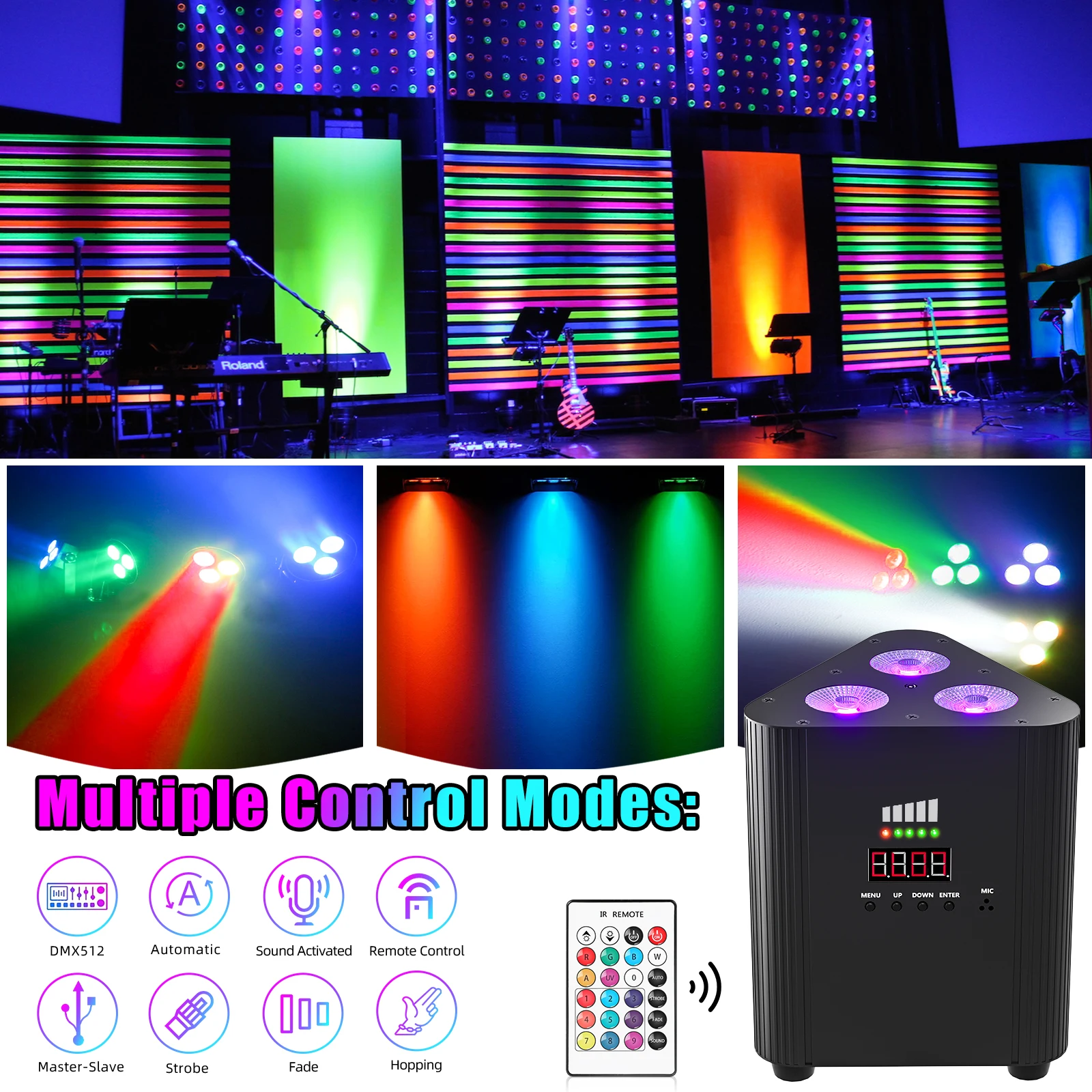 2PCS RGBW LED Battery Par Light 4-in-1 Dyeing Lights Wall Wash Light Stage Lighting Effect for Party Concert Wedding Theater