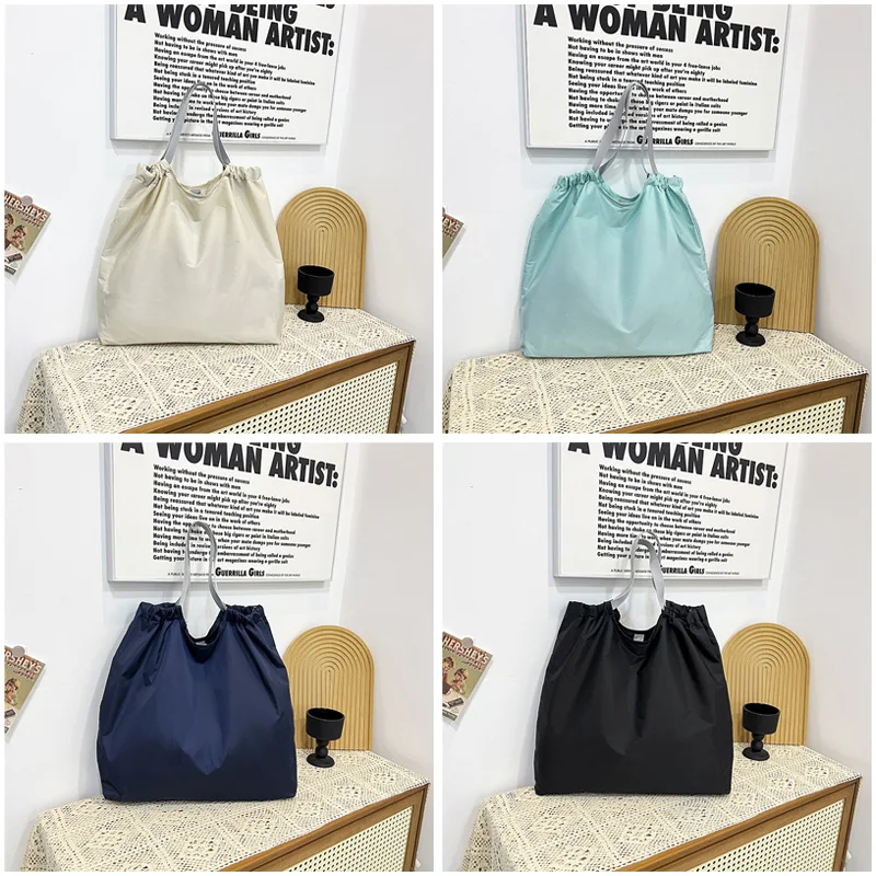 

Large Reusable Shopping Bag Portable Oxford Fabric Waterproof Drawstring Foldable Simple Organizer Storage Shopper Handbag