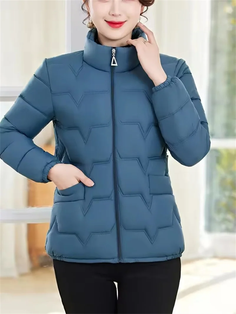 

Ultra-Light Stand-up Collar Down Cotton Jacket Women Winter Short Cotton Padded Coat Middle-Aged Loose Warm Zipper Casual Parka