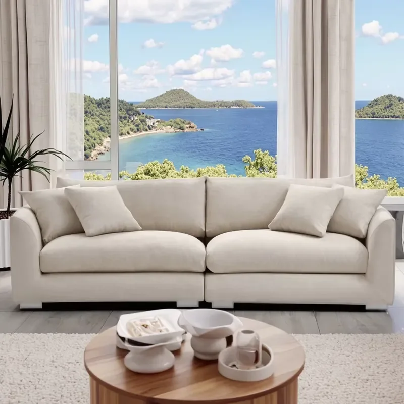 High-quality mid-century modern style modular round combination sofa set, fabric shell, wooden legs, durable design, suitable