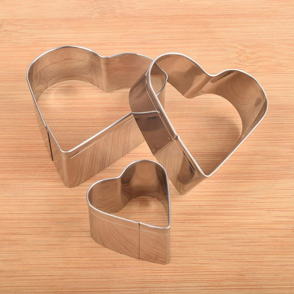 

3pcs Heart Shape Cookie Cutter Stainless Steel Biscuit Mold Cartoon Cake Chocolate Decorative Practical Portable Safe