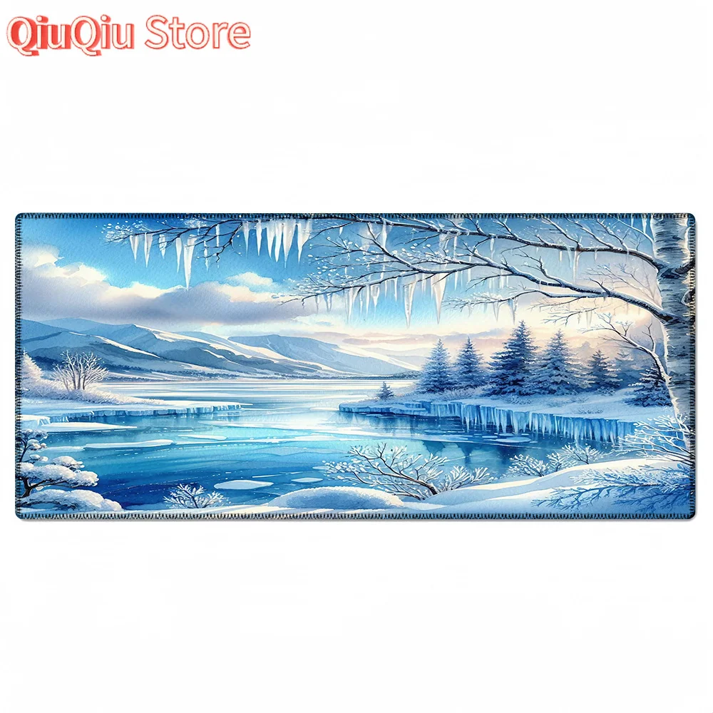 Grande azul cena de neve mouse pad xxl para jogos escritório casa durável borracha mesa para pc gamer escritório acessórios mesa