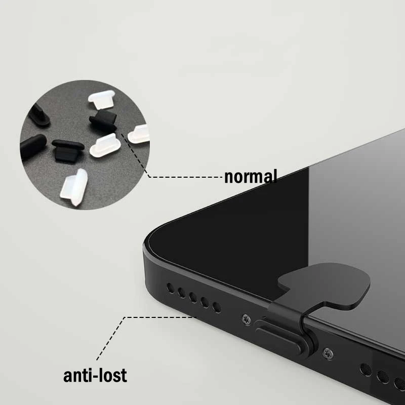 2/4/6pcs Silicone Anti-Dust Plugs for IPhone Samsung Xiaomi Type-C Port Anti-lost Charging Port Dustproof Plug Protective Cover