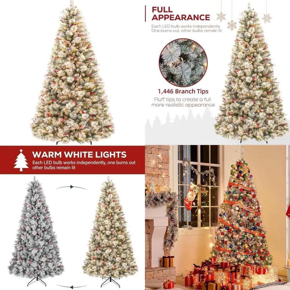 شجرة عيد الميلاد الاصطناعية المتدفقة بالثلج بطول 7.5 أقدام مع 450 مصباح LED، وأطراف فرع 1446، وحامل معدني #1