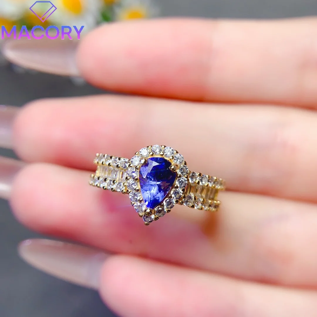 Female luxury natural tanzanite ring sterling silver 925 jewelry certification original luxury brand replica to send free.