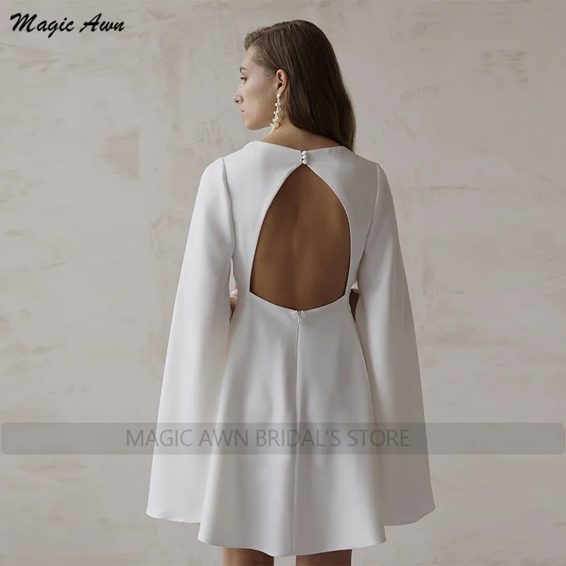 Magic Awn semplici abiti Da Sposa corti 2024 maniche lunghe Hollow Back Mini Boho abiti Da Sposa a-line per le donne Abito Da Sposa