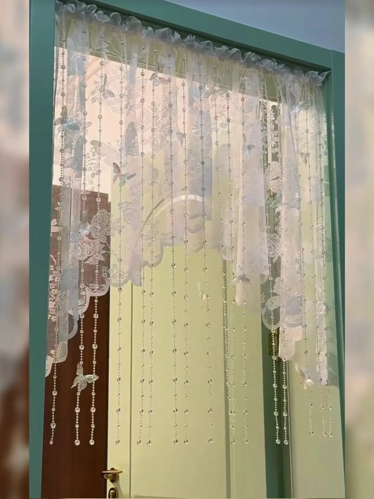 Dreamy  Crystal Lace Door Curtain No Punching Required Bedroom Entrance Partition Decorative Hanging Curtain