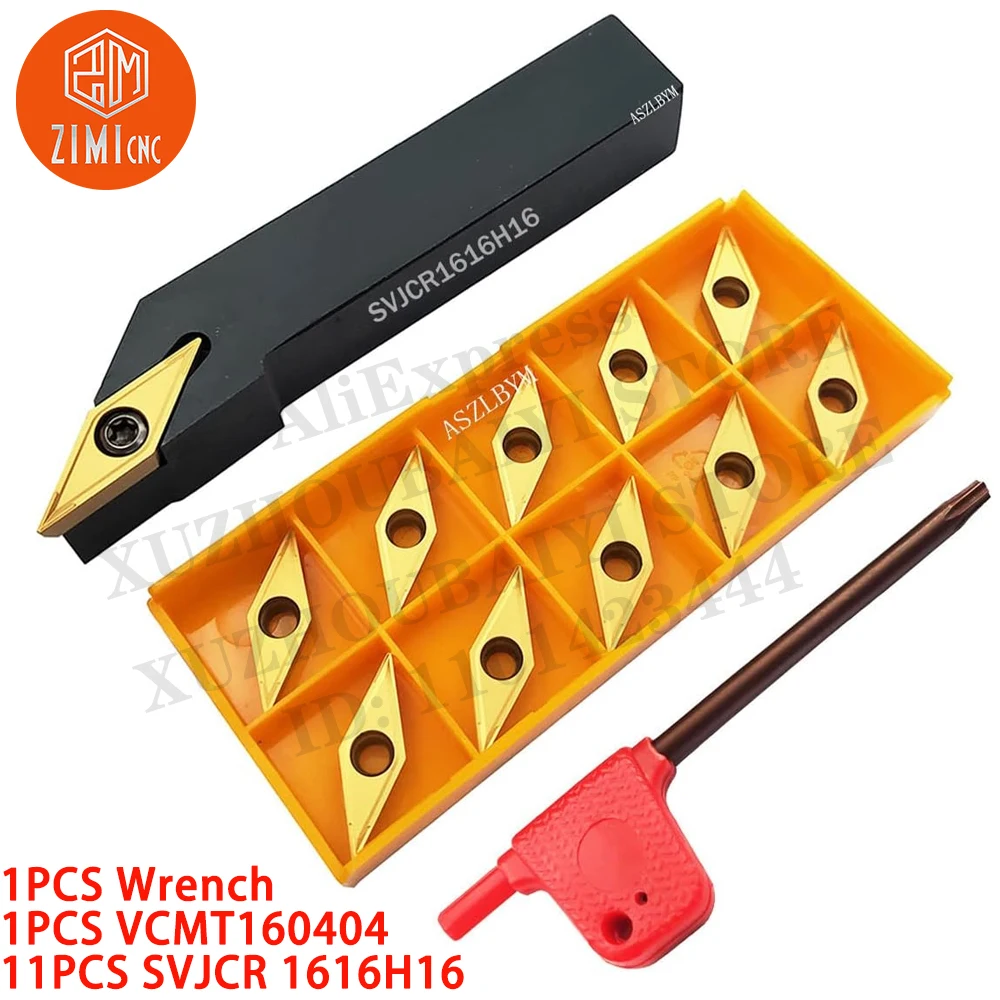 

1PCS SVJCR 1616H16 Indexable Carbide Turning Tool Insert Holder Metal Lathe Cutting Tools + 11PCS VCMT160404 CNC Turning Inserts