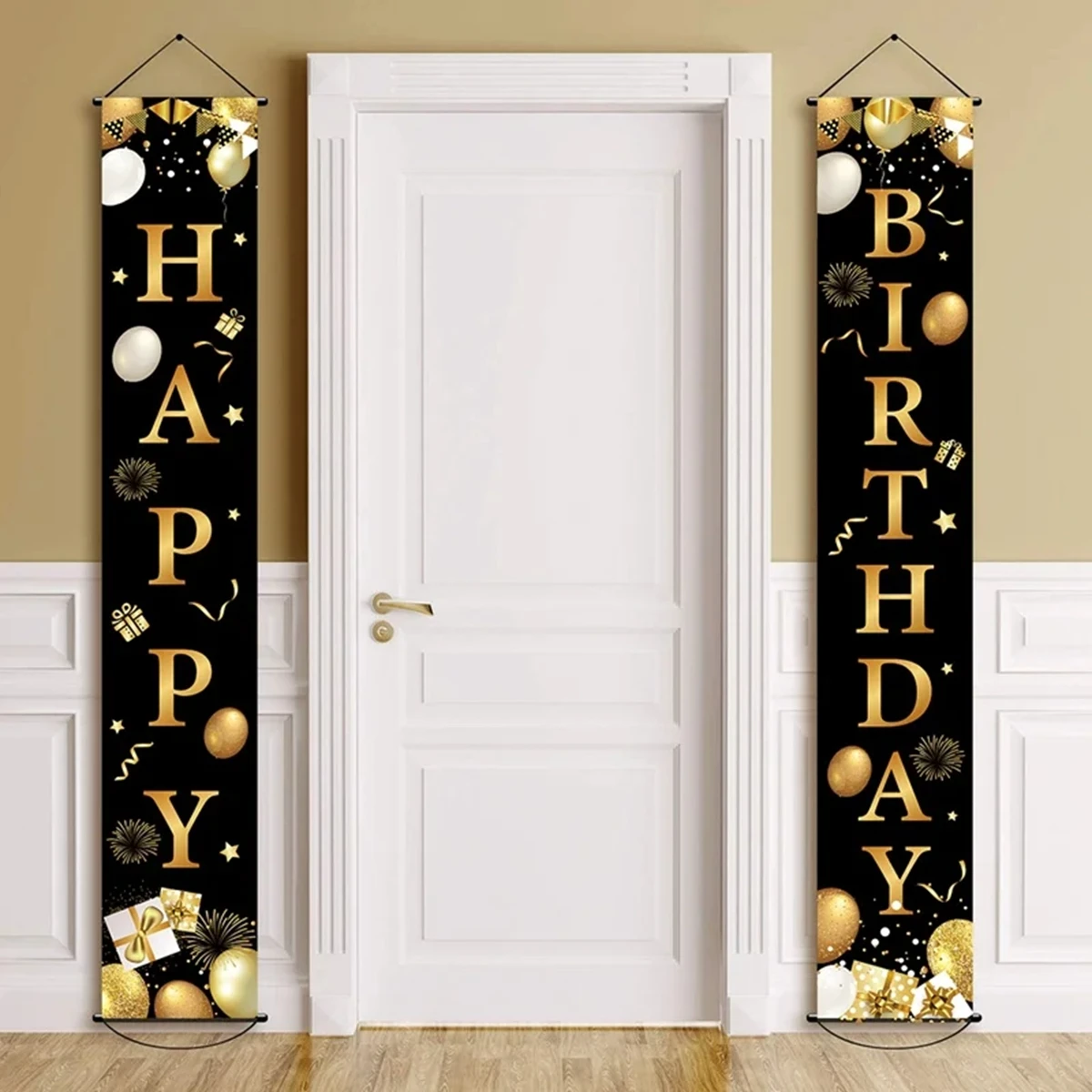 Black Gold Birthday Door Curtain Ornaments 18 20 30 40 50 60 70 Years Old Brithday Party Decoration for Home Pendants