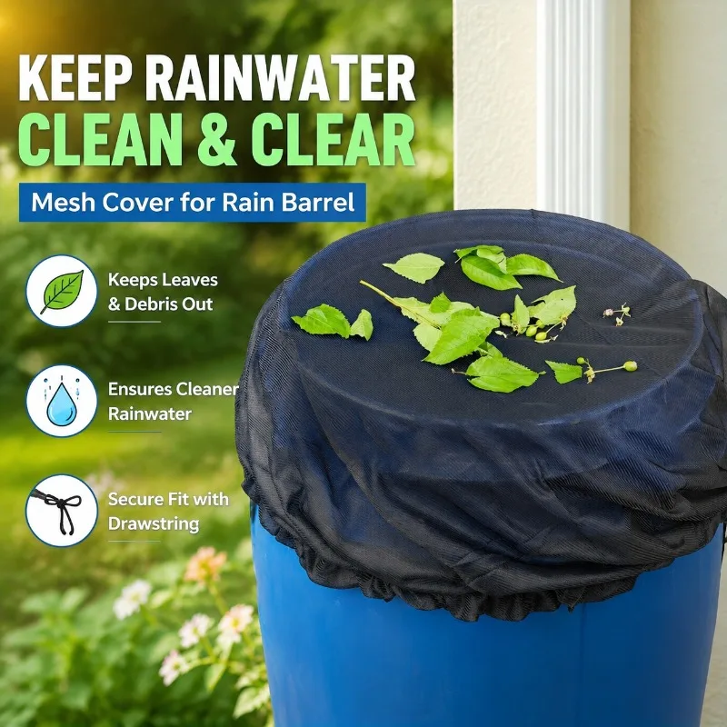 Mesh Cover for Rain Barrel, Screen Bucket Lid with Drawstring, Keep Leaves and Debris Out of Rainwater Collection