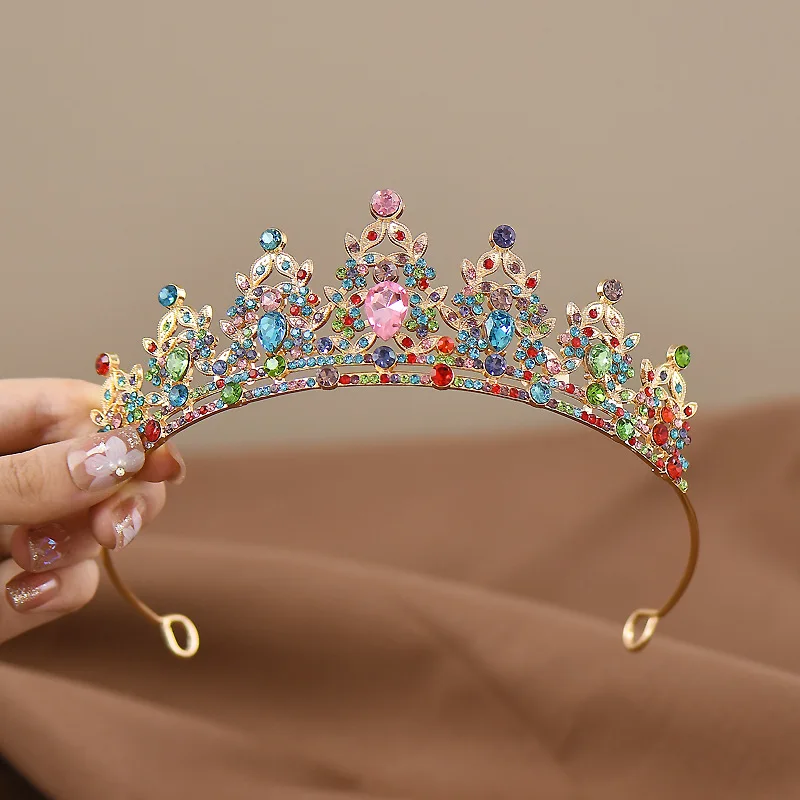 

Children's Princess Crown Crystal Girls Wedding Hair Gold Silver Color Ballroom Crown Bridal Wedding Hair Accessories Jewelry
