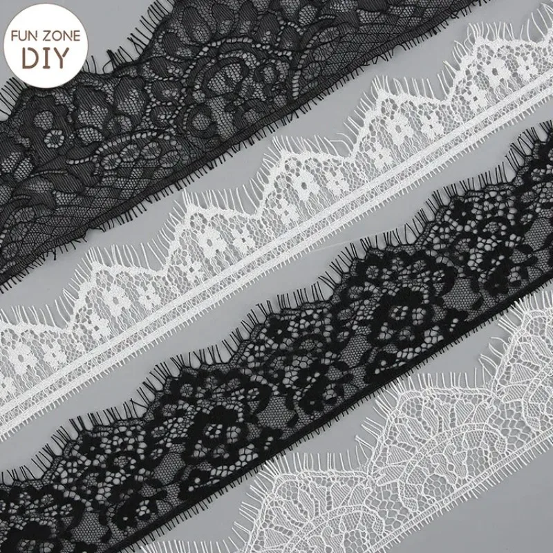 FZdiy White Black Eyelash Lace Fabric Webbing Decoration Love Gift Packing Ribbon DIY Sewing Craft Supplies Wedding Decor