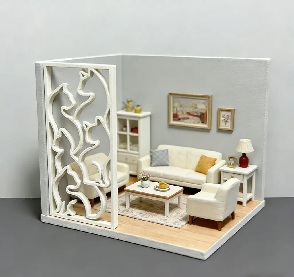 

1:12 Scale Dollhouse Cat Cutout Room Divider, Miniature Cat Silhouette Screen Partition, DIY Decor Accessory for Diorama Scene