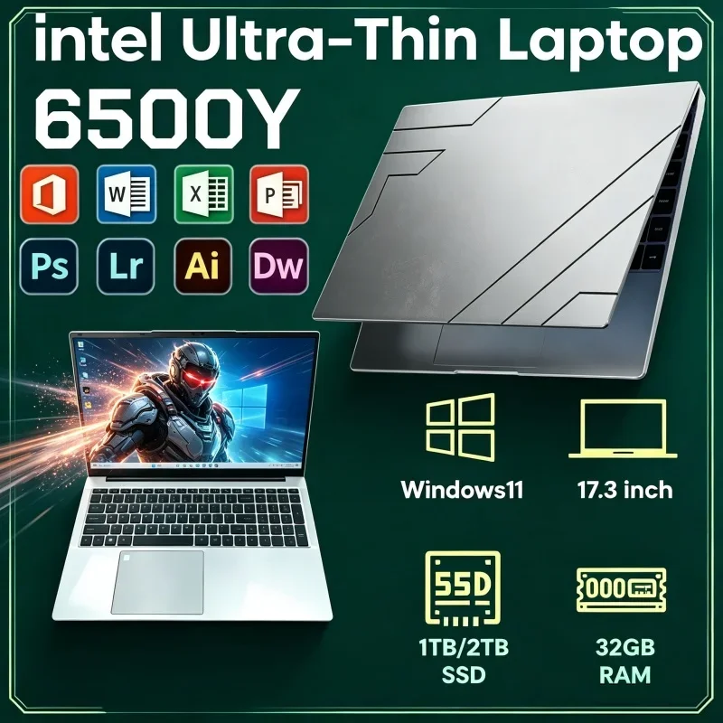 17.3" Fingerprint Recognition Notebook Computer Intel 6500Y Win11 32GB RAM 2TB SSD Big Screen For Daily Office Media Viewing