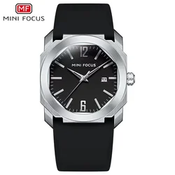 MINI FOCUS Fashion Square Dial Waterproof Quartz Calendar Wristwatch Soft Silicone Strap Clock Mal Mesn Watches 0248G