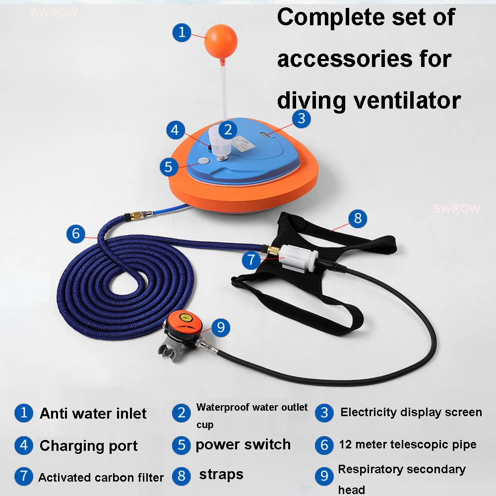 Opgewaardeerd tankloos systeem voor duikventilator, draagbare oplaadbare tank, waterdichte luchtcompressor