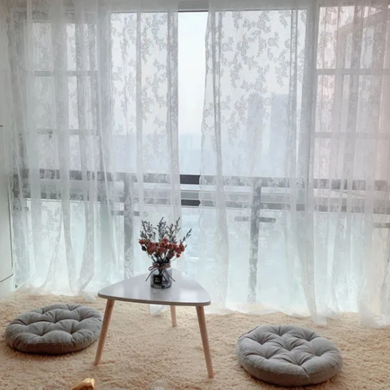 Cortina de encaje de tul para ventana, cortina de encaje estética, cortina de pantalla de balcón francés, decoración del banquete de boda, suministros para dormitorio y sala de estar