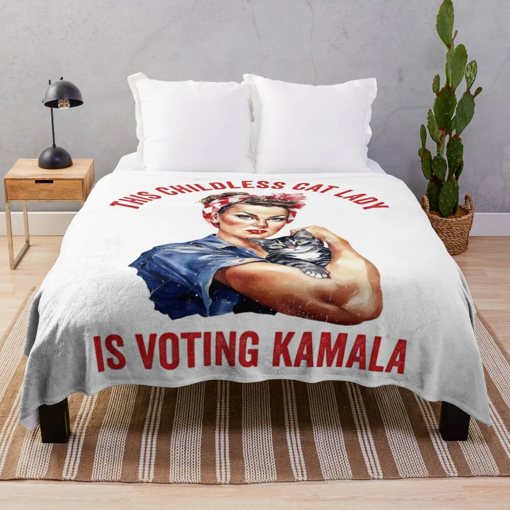 This Childless Cat Lady Is Voting For Kamala 2024 Throw Blanket Cute blankets and throws Luxury Thicken Thins Blankets