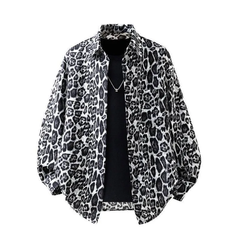 

high-end fashionable men's wear Leopard print shirt men's trendy loose coat spring and autumn high-end light luxury shirt men's