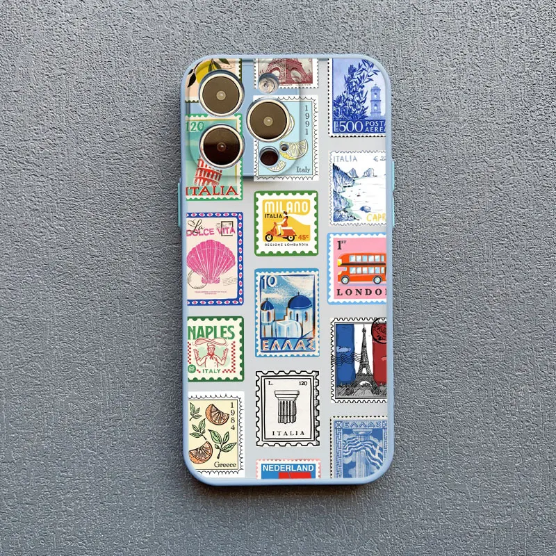 ختم الكولاج نمط التغطية الكاملة جراب هاتف آيفون 16 15 14 برو ماكس زائد 13 Mini 12 11 Pro Max XR XS X 7 8 SE2 الغطاء الخلفي #6