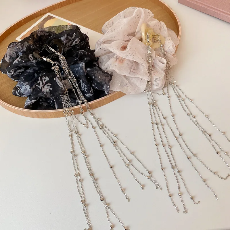 Pinza de pelo de malla multicapa para mujer, horquilla de agarre de borla de pajarita, pinza de pelo de tiburón, accesorios para el cabello para niña