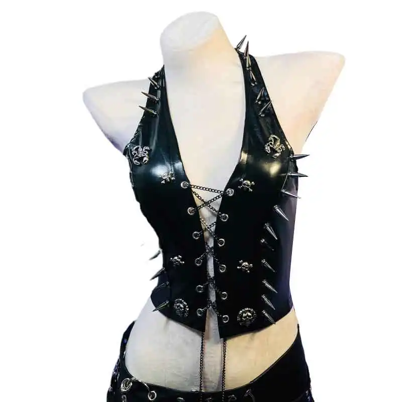 Goth Punk Rock Emo Teschio Y2K TOPS Teen Borchiato Rivetto Carro armato gotico Kawaii E-Girls anni '90 Eco Club Wear Fai da te fatto a mano Grunge Harajuku