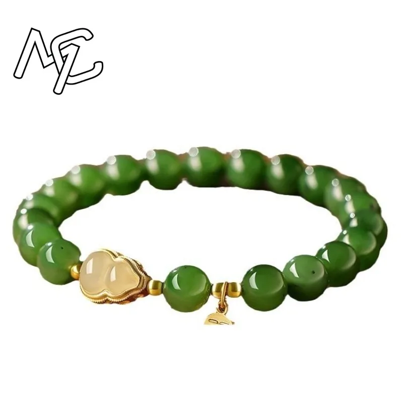 سوار القرع من حبات اليشم الجاسبر ، سحر الأحجار الكريمة الطبيعية ، إكسسوارات تميمة مرنة ، هدية مجوهرات من المصمم الأخضر ، الموضة ، 8 والي