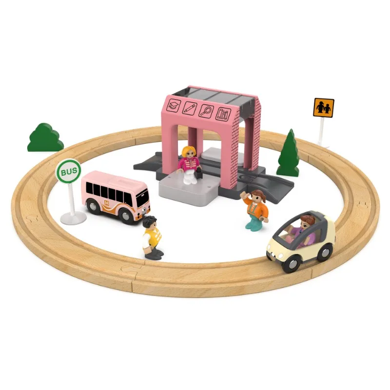 Wooden Railway Track Set Electric Train Magnetic Model Car Diecast Slot Fit All Brand Biro Wood Track Assemble Toy Boy Gift