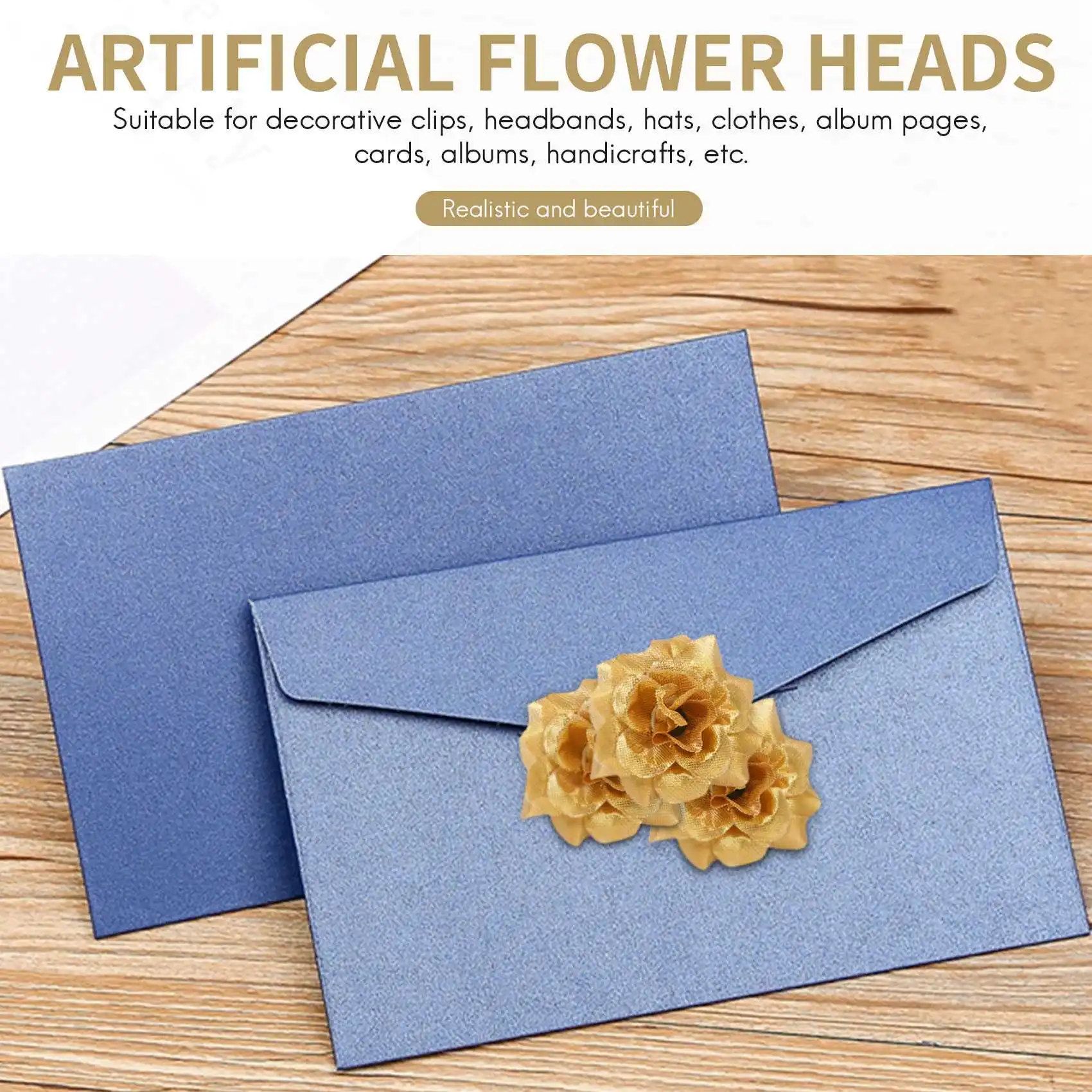 50 шт. шелковые розы, искусственные свадебные зажимы, свадебные украшения, цветочная головка (золотая) HY