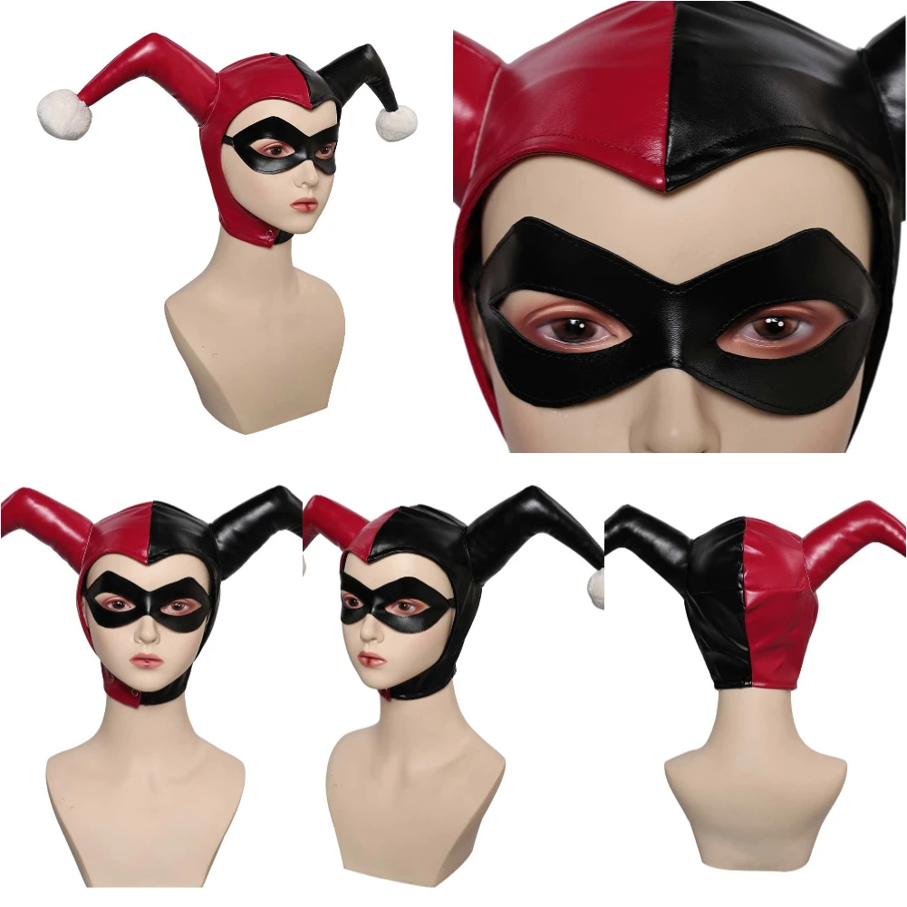 Quinzel Cosplay Mask Hat Eyemask Super Villain Women Headgear Blindfold Adult Halloween Carnival Disguise Costume Accessories