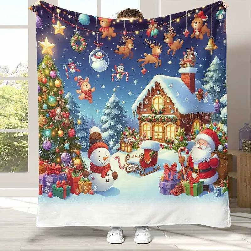 New Year Merry Christmas Tree Santa Claus Fairy Tale Kids Gift Soft Flannel Throw Blanket,Cozy Blanket for Bed,Sofa,Living Room