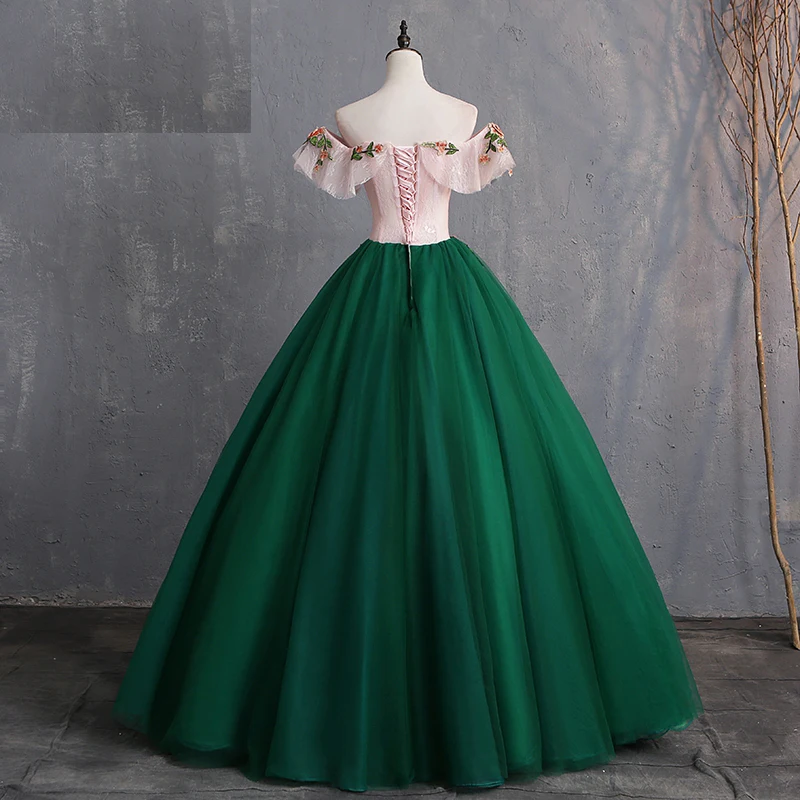 Женское бальное платье, винтажное кружевное платье Quinceanera, элегантное платье с открытыми плечами, милые платья с цветочным принтом