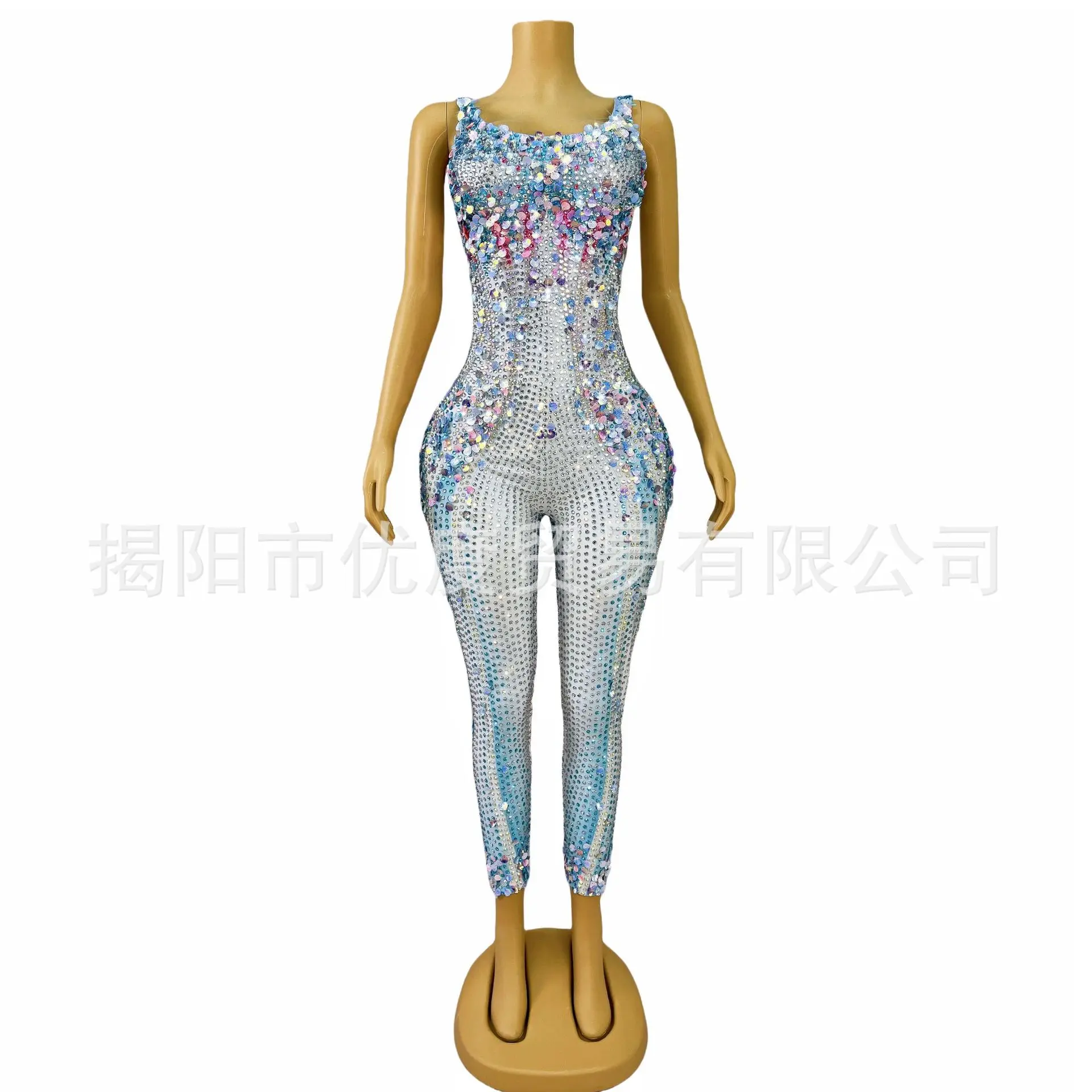 Rhinestone Shell Jumpsuit Birthday Party Party Performance Night Blue Pants Robes Bal De Promo Vestidos De Festas Para Casamento