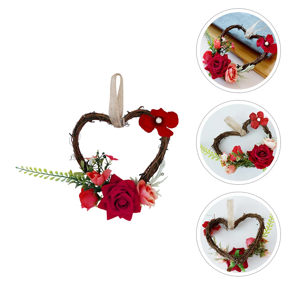 

1Pcs Simulation Rose Heart Wreath Artificial Spun Silk Flower Garland Wedding Hanging Ornament for Door Window Home Decor