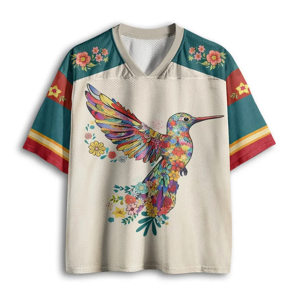 2026 Sommer Mode Blumen- und Kolibri-3D-Druck Schnelltrocknendes Atmungsaktives T-Shirt Lässiges Lockeres V-Ausschnitt Eltern-Kind-T-Shirt – Detail 6