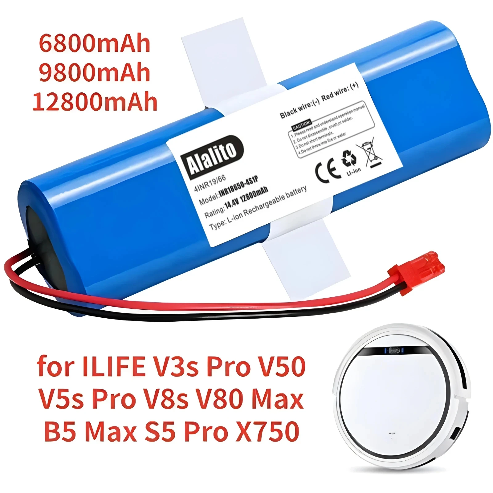 14.8V Battery 12800mAh Lithium Battery for ILIFE V3s Pro V50 V5s Pro V8s V80 Max B5 Max S5 Pro X750 Robot Vacuum Cleaner Battery