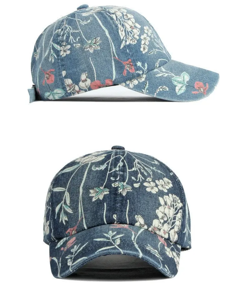 LDSLYJR Spring Denim Flower Print Casquette Baseball Cap Adjustable Outdoor Snapback Hats for Men and Women 170