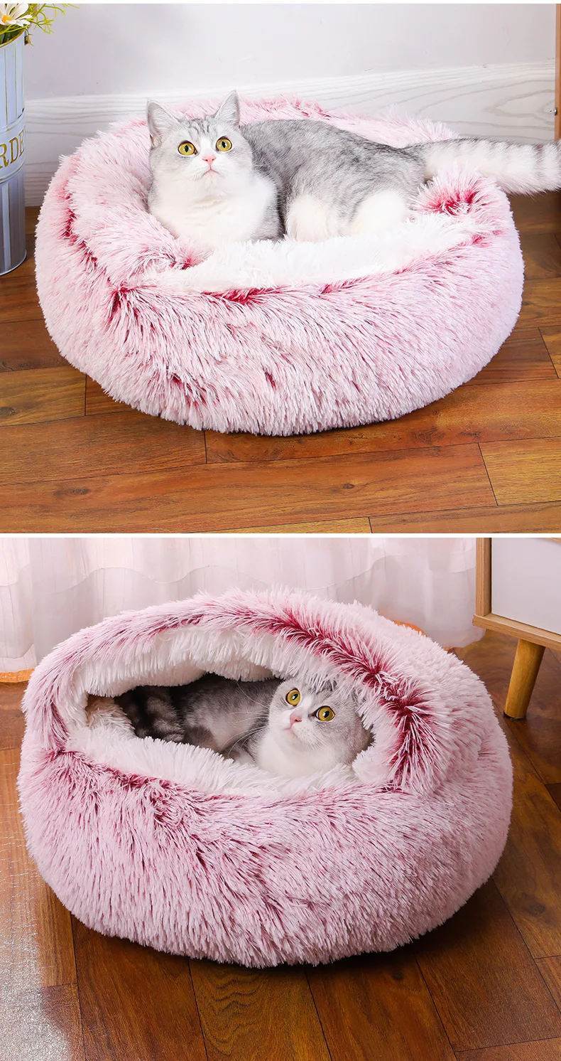 Rundes Hundebett, Winter, warmes Katzenbett, Plüschkorb für Hunde, waschbares Haustierbett für kleine, mittelgroße und große Hunde, Sofa für Katzen – Detail 14