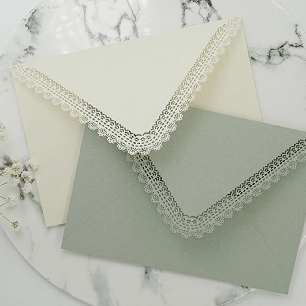 New Retro Morandi Hollow Lace Pure Color Triangle Envelopes For DIY Card Storage Wedding Invitation Supplies Student Stationery