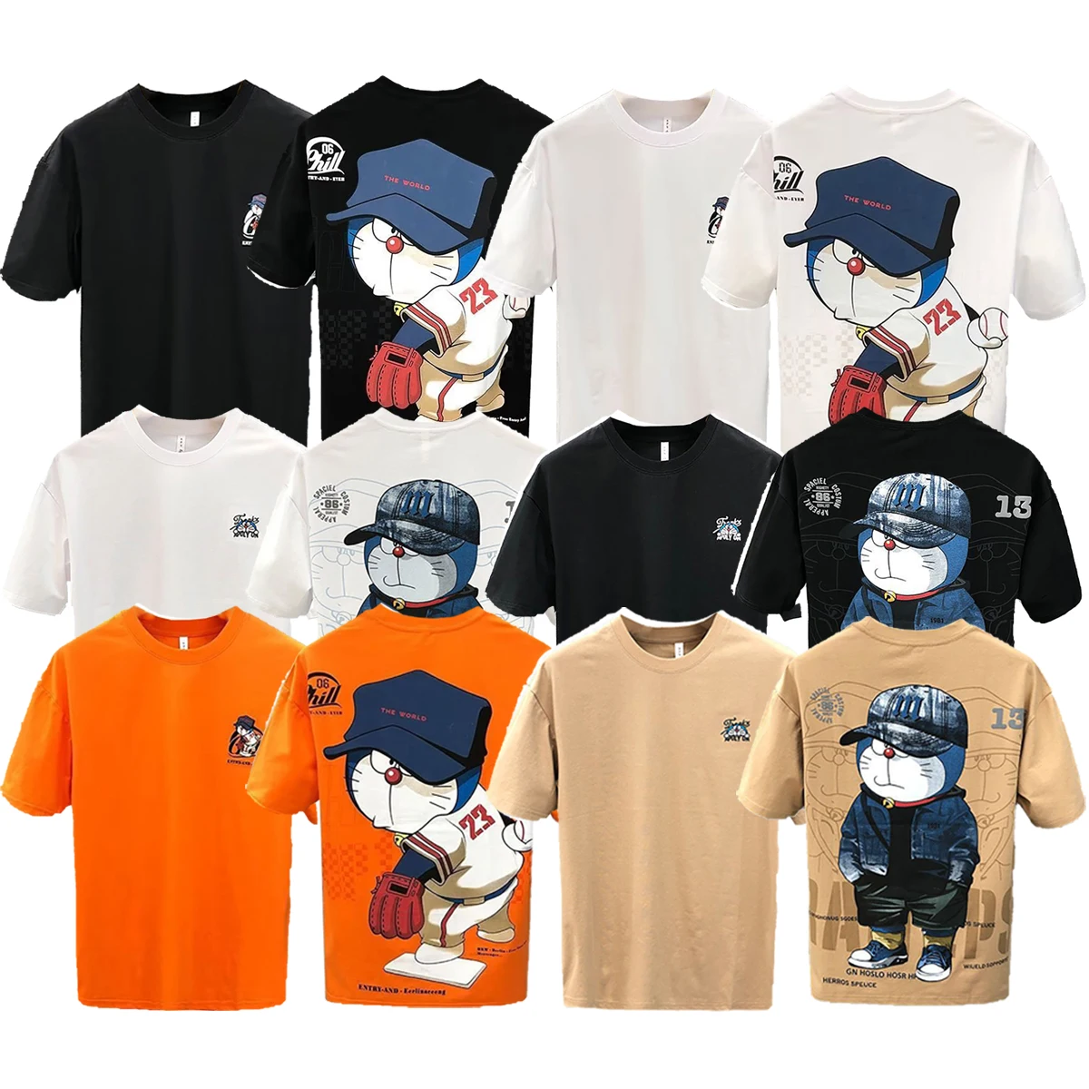 

Men's printed T-shirt With Fashionable Cartoon Design Round Neck Short Sleeved top Available in Black White Other Colors