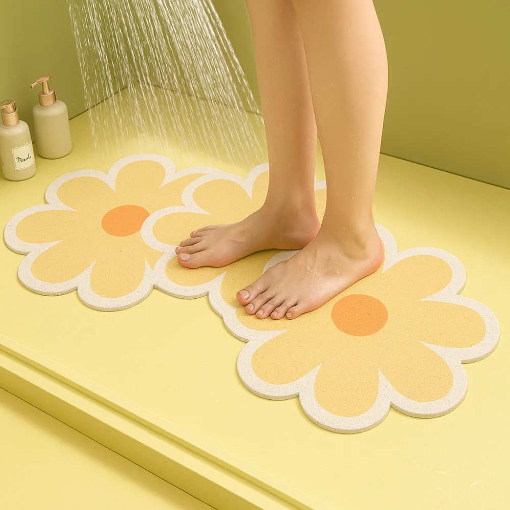 

Household PVC Flower Shape Bath Mat Water Absorbent Quick Drying Bathroom Rug Hollow Non Slip Floor Mat Living Room