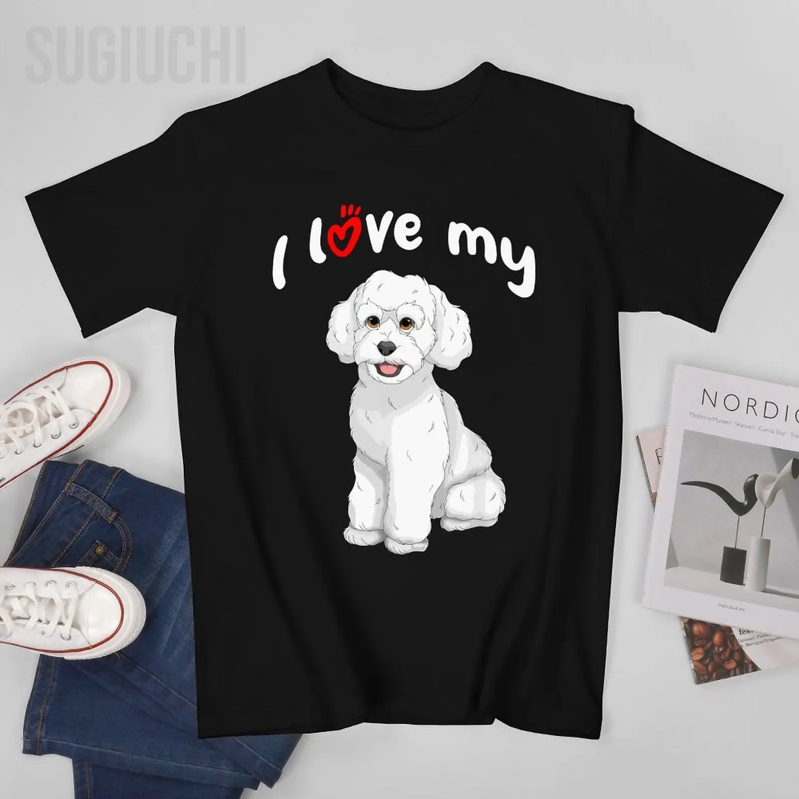 Unisex Men I Love My White Toy Poodle Dog Tshirt Tees T Shirts Women Boys 100% Cotton T-Shirt