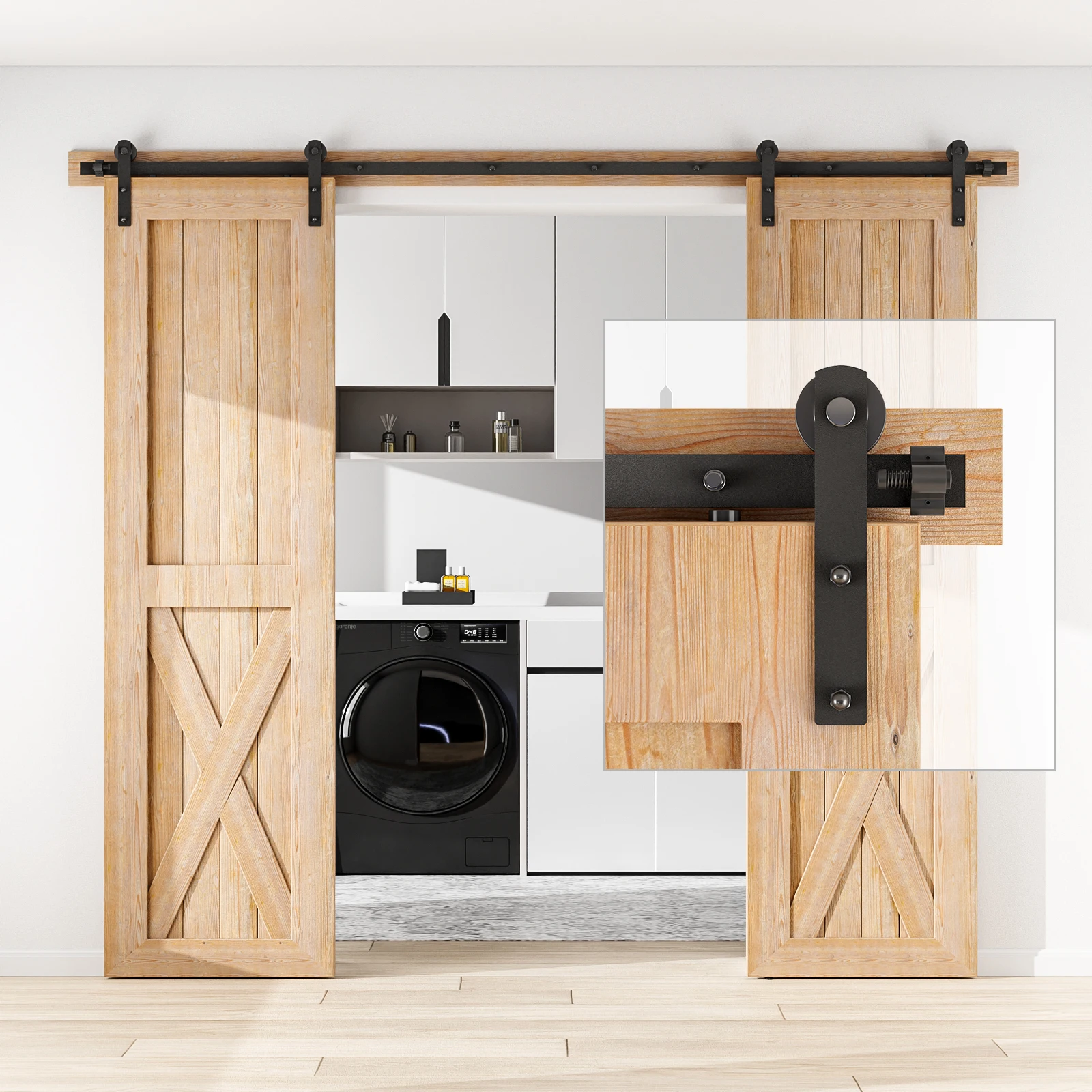 

Double-Door Carbon Steel Pulley Barn Door Track System Hardware Accessories