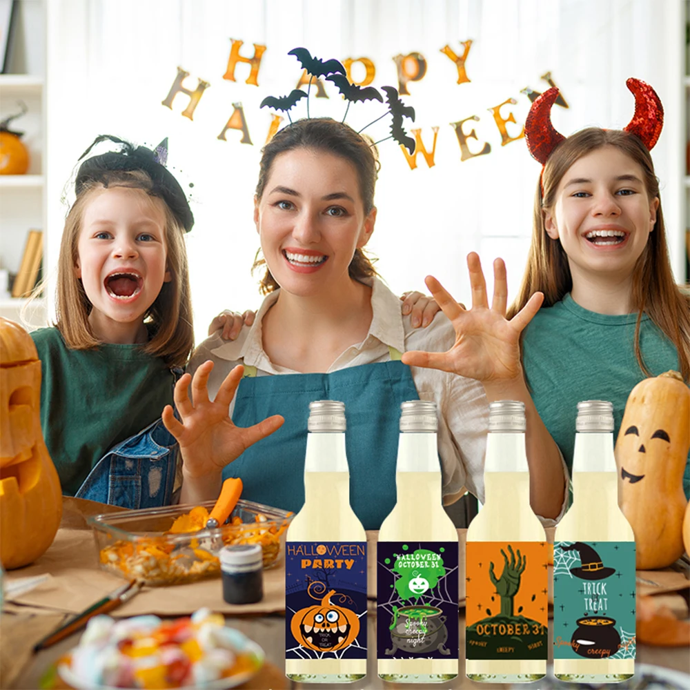 24pcs Happy Halloween Pumpkin Pattern Party wine bottle stickers, party cocktails and beverage decoration stickers