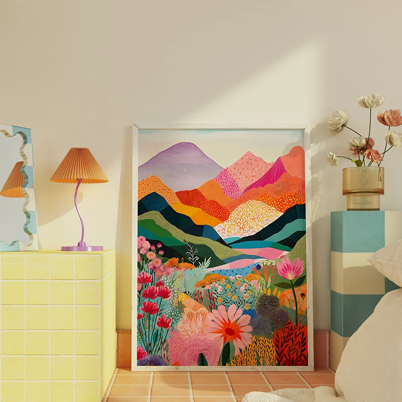 Abstract Mountain Artwork Colorful Wall Art Canvas Paintings Living Room Print Scenery Floral Art Poster and Prints Home Decor