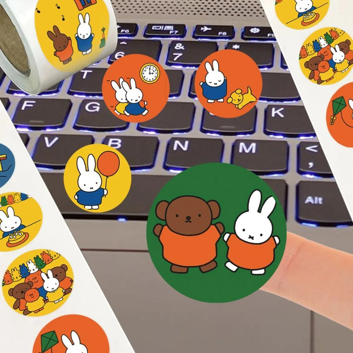 500Pcs Kawaii Miffy Sticker Seal Sticker Cartoon Rabbit Roll Sticker Cartoon Ins-style Planner Decoration Gift view 4