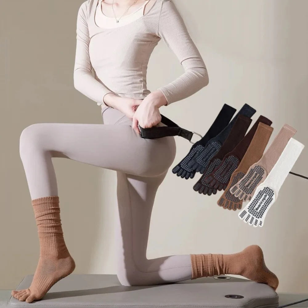 

Профессиональные носки для пилатеса, женские силиконовые нескользящие носки для йоги, чулки с пятью пальцами для тренировок в помещении, тренажерный зал, фитнес, спортивные носки, носки