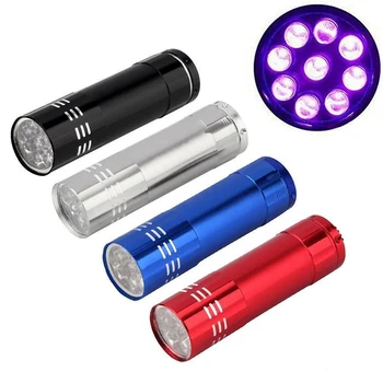 미니 9 LED UV 손전등, 강력한 휴대용 캠핑 토치, 초고휘도 플래시 라이트 램프, UV395, 빠른 건조 매니큐어 도구